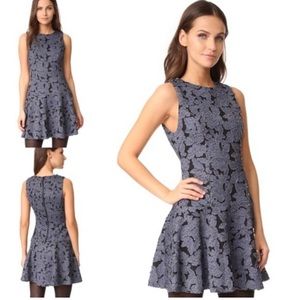 Alice + Olivia Fonda Floral Lace Drop Waist Dress Blue Black Denim Mini Size 0